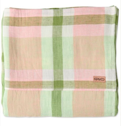 KIP & CO - Pistachio Tartan Linen Flat Sheet (KING)