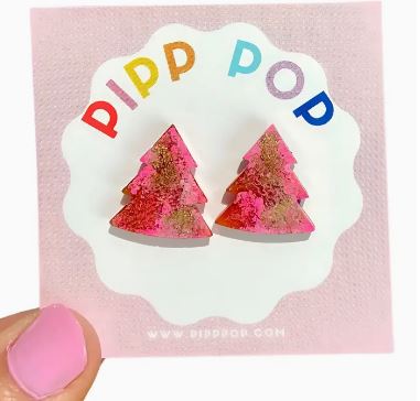 PIPP POP - Glitter Christmas Tree Stud - PINK & GOLD