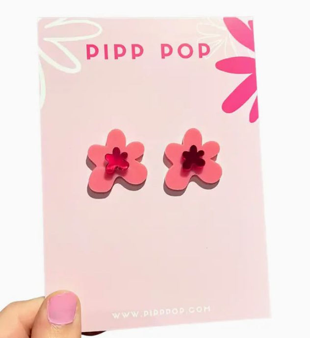 PIPP POP - Petal Flower Studs - Pink & Red