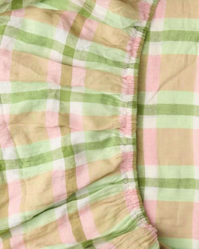KIP & CO - Pistachio Tartan Linen Fitted Sheet (KING)