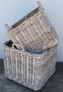 RADIANT IMPORTS - White Wash Square Log Basket on Wheels