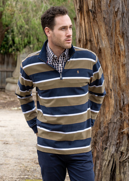 Thomas Cook- Mens Sutherland Stripe Quarter Zip Rugby