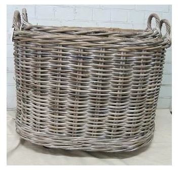 RADIANT IMPORTS - White Wash Oval Log Basket w/ Wheels